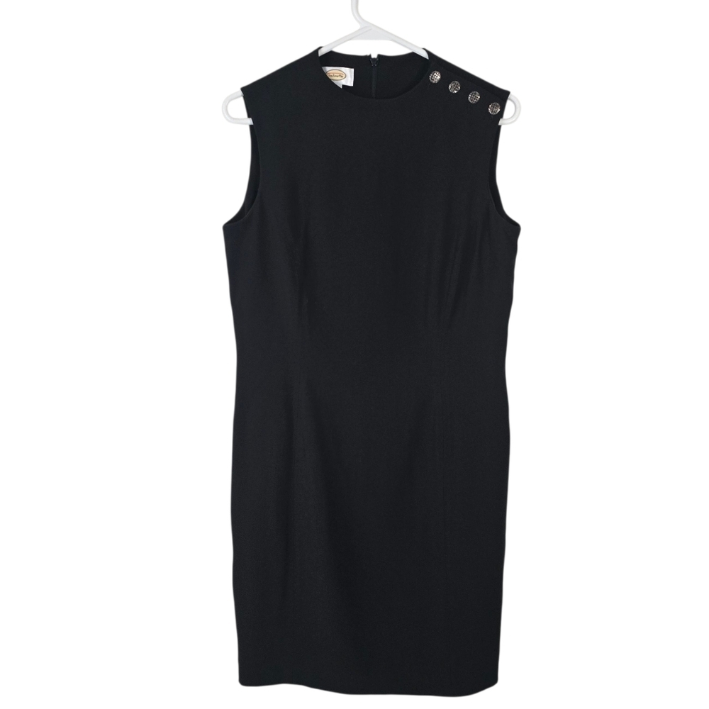 Talbots Black Sleeveless Sheath Dress Bejeweled Shoulder Buttons Size 8